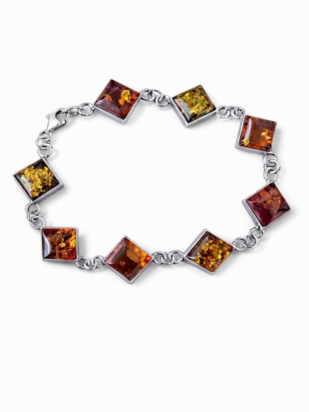 Amber Square Link Bracelet Multicolor Silver Tone